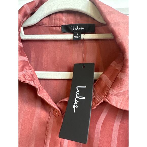 Lulus Rusty Rose Satin Collar Twist Front with Buttons Statement Blouse - Picture 2 of 8